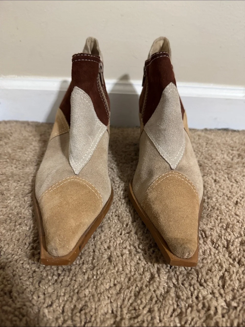 90's To The Maxx Patchwork Suede Ankle Boots Tan & Brown size 7.5 Western Rodeo - Picture 3 of 8
